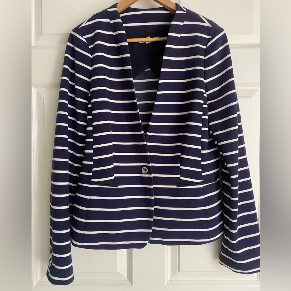 Banana Republic Navy Striped Blazer Women’s Size 14 Nautical Classic Minimalist